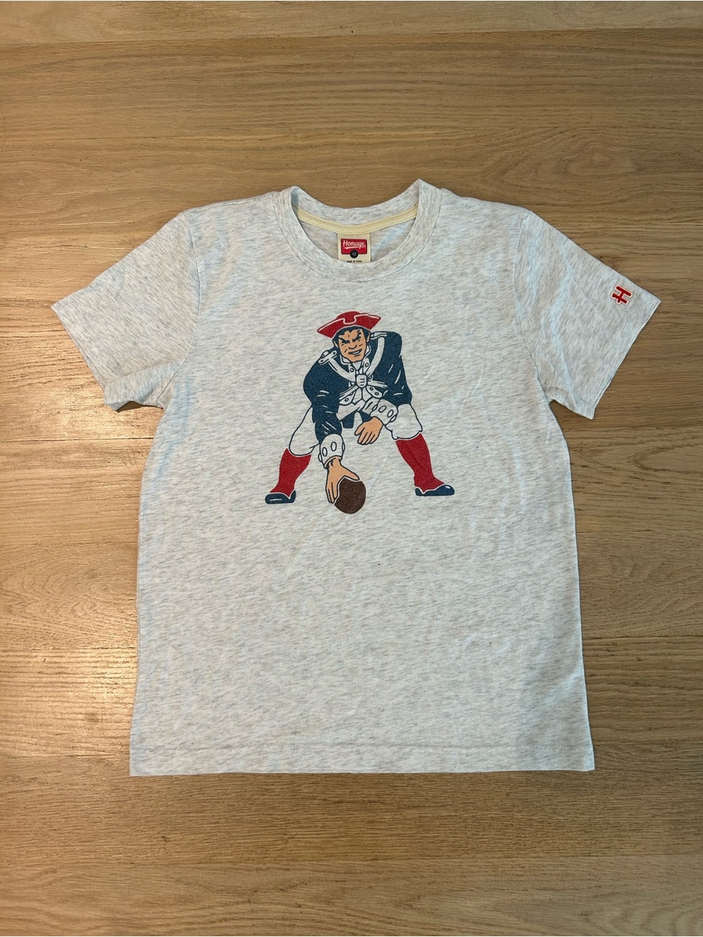 HOMAGE Heather Gray Kids' Patriots Football Graphic Tee with Red & Navy